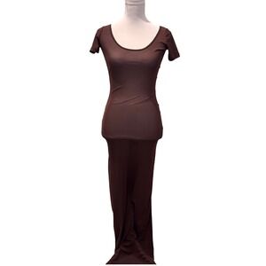 Khy Maxi Dress Women Small Brown Short Sleeve Scoop Neck Bodycon Minimalist